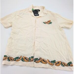 NWT Native Youth Shirt Mens S Beige Papaya Embroidered Short Sleeve Button Up